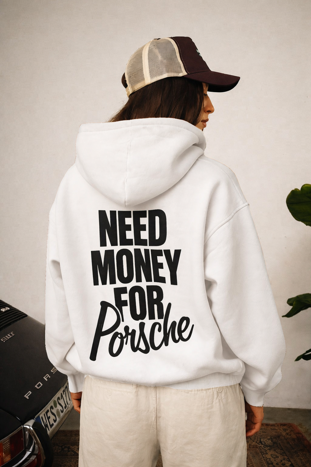 Hoodie porshe blanco modelo recto