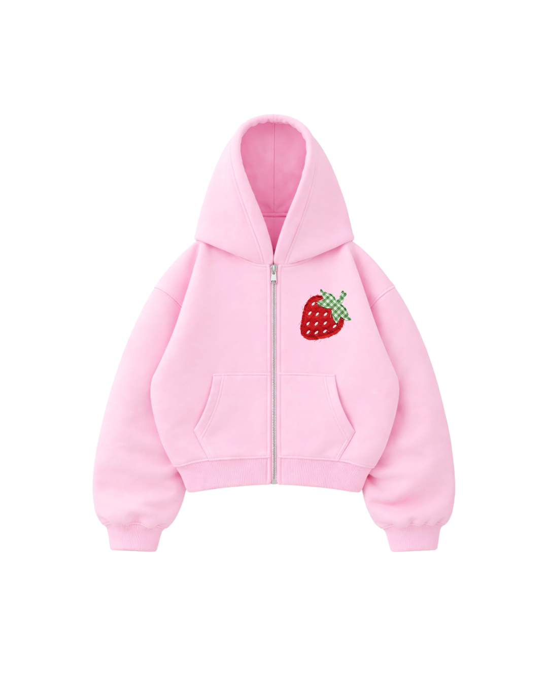 Hoodie Zip Mangas globo pink estampado fresa.