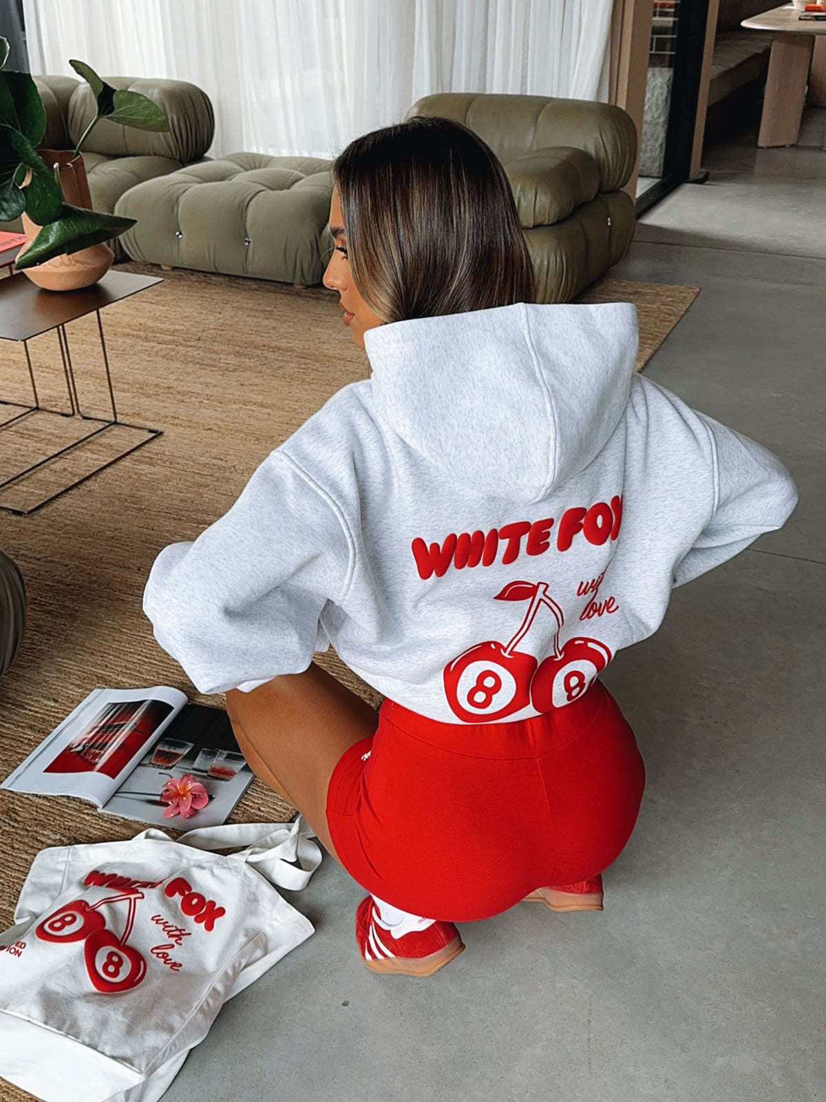 Hoodie Blanco white fox logo rojo
