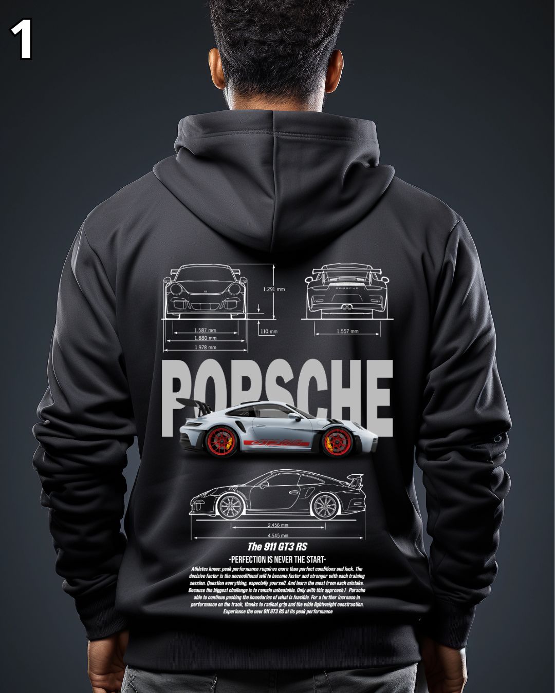 🏁 Hoodie Urban "Porsche Auto Gris " – Edición Negra Premium 🏁