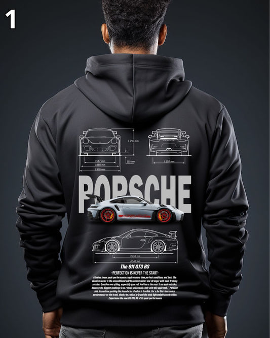 🏁 Hoodie Urban "Porsche Auto Gris " – Edición Negra Premium 🏁