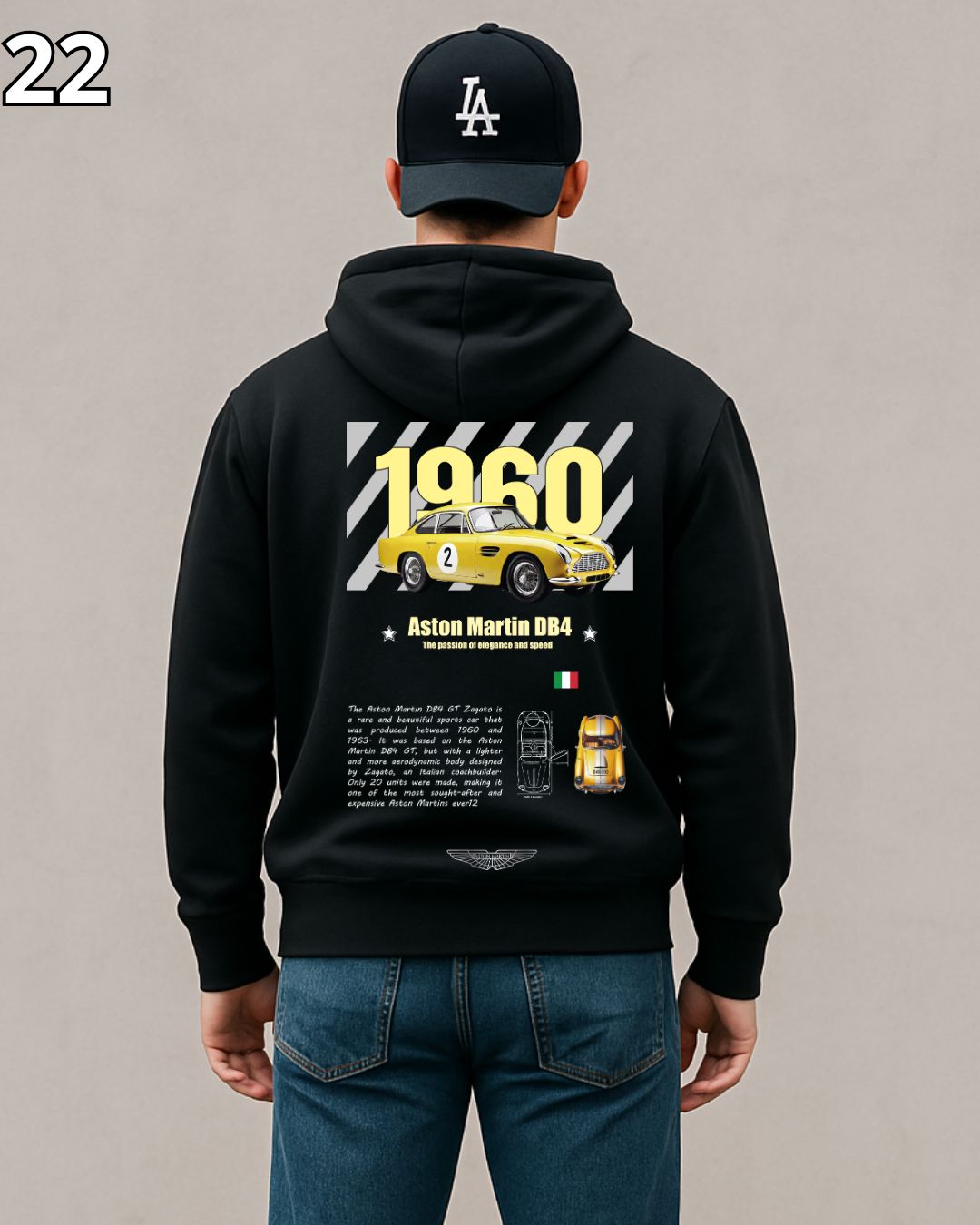 🏁 Hoodie Urban "Auto 1960 Amarillo Aston Martin DB4 " – Edición Negra Premium 🏁