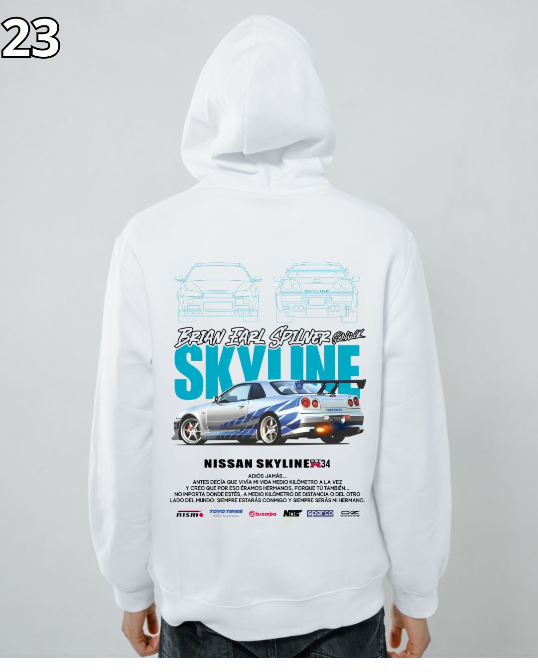 🏁 Hoodie Urban "Auto Nissan Skyline GT34" – Edición Blanca Premium 🏁