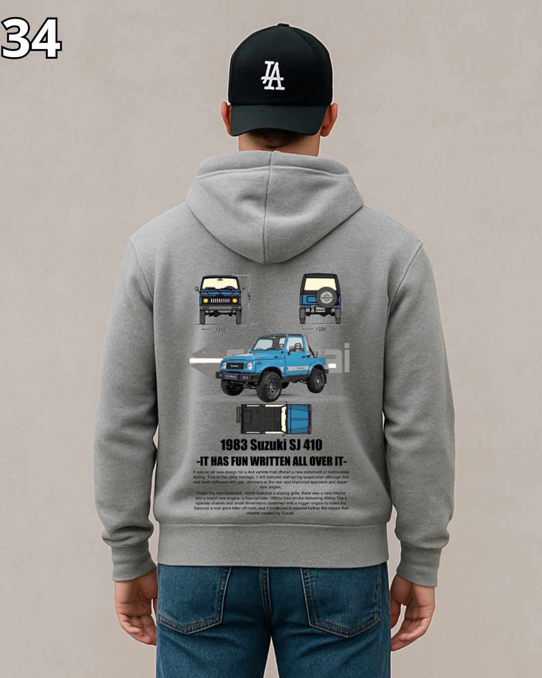 🏁 Hoodie Urban "Auto Azul Suzuki SJ410 – Edición Gris Premium 🏁