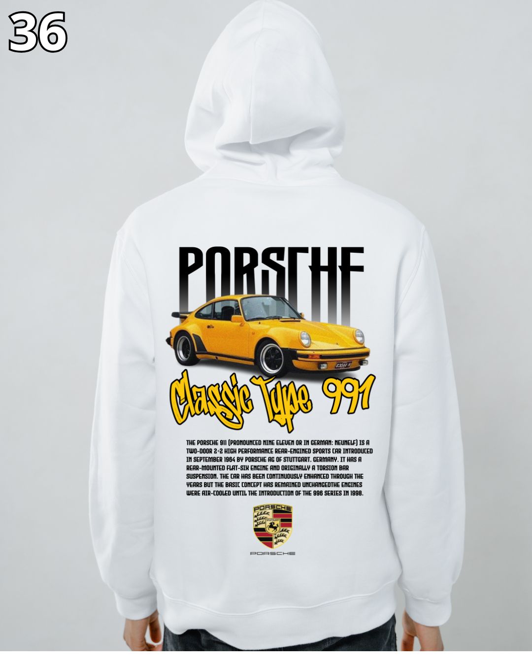 🏁 Hoodie Urban "Auto Porshe Clasic Type 991" – Edición Blanca Premium 🏁