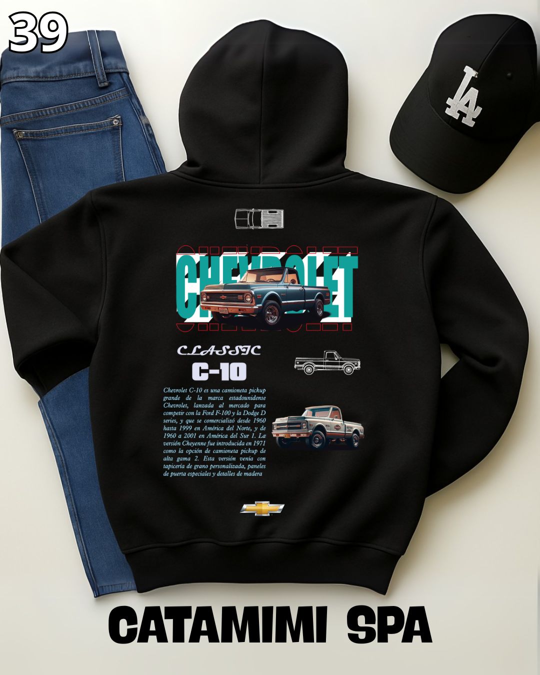 🏁 Hoodie Urban "Auto Chevrolet C-10" – Edición Negra Premium 🏁