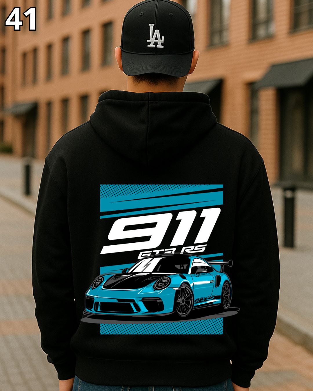 🏁 Hoodie Urban "Auto Azul 911 " – Edición Negra Premium 🏁