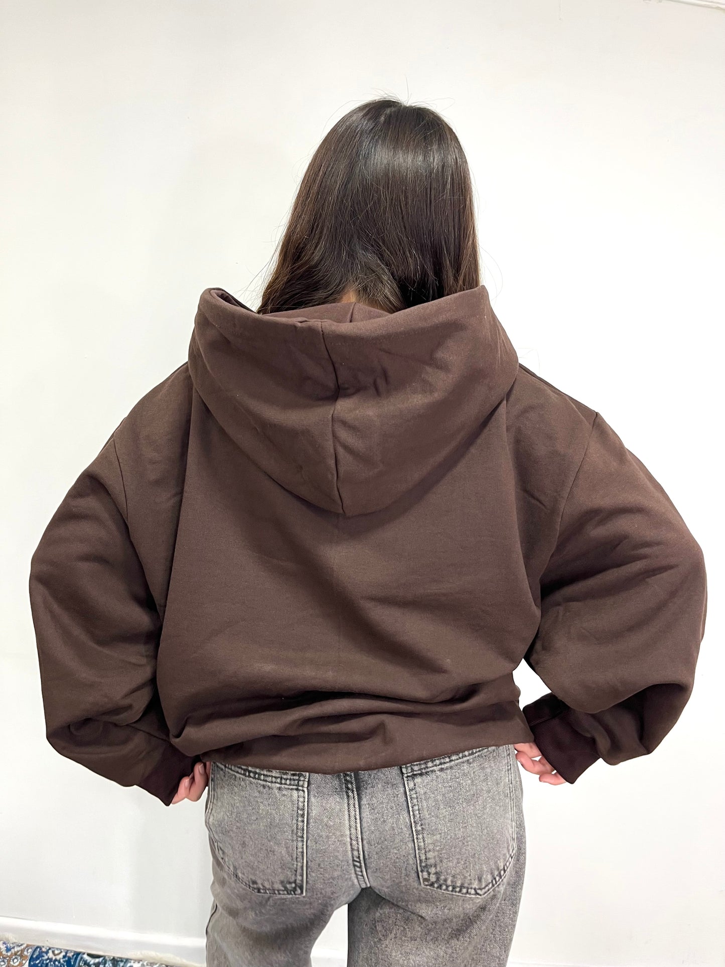 Hoodie Zip Mangas globo Basic coffe