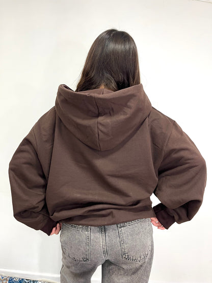 Hoodie Zip Mangas globo Basic coffe