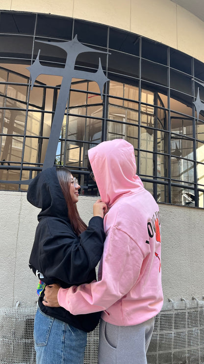 Hoodie I love money modelo manga globo rosa