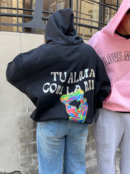 Hoodie tu alma con la mía modelo manga globo negro