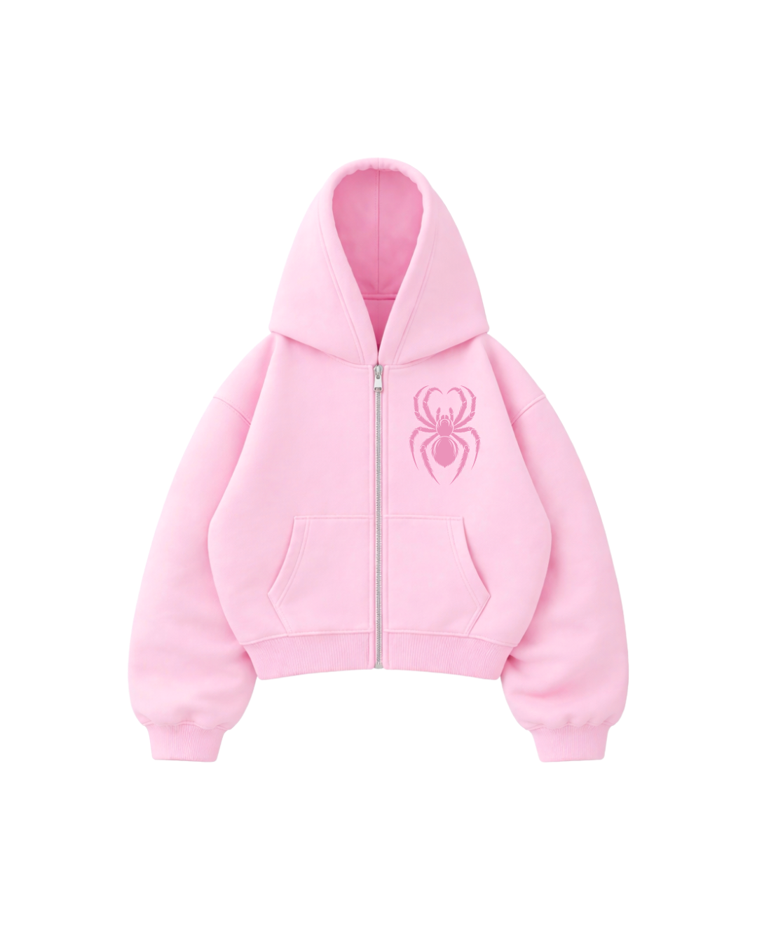 Hoodie Zip Mangas globo pink araña.