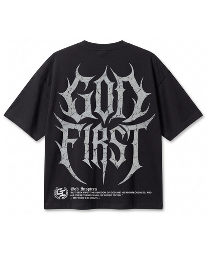 Polera Oversize God First | Frente y Espalda