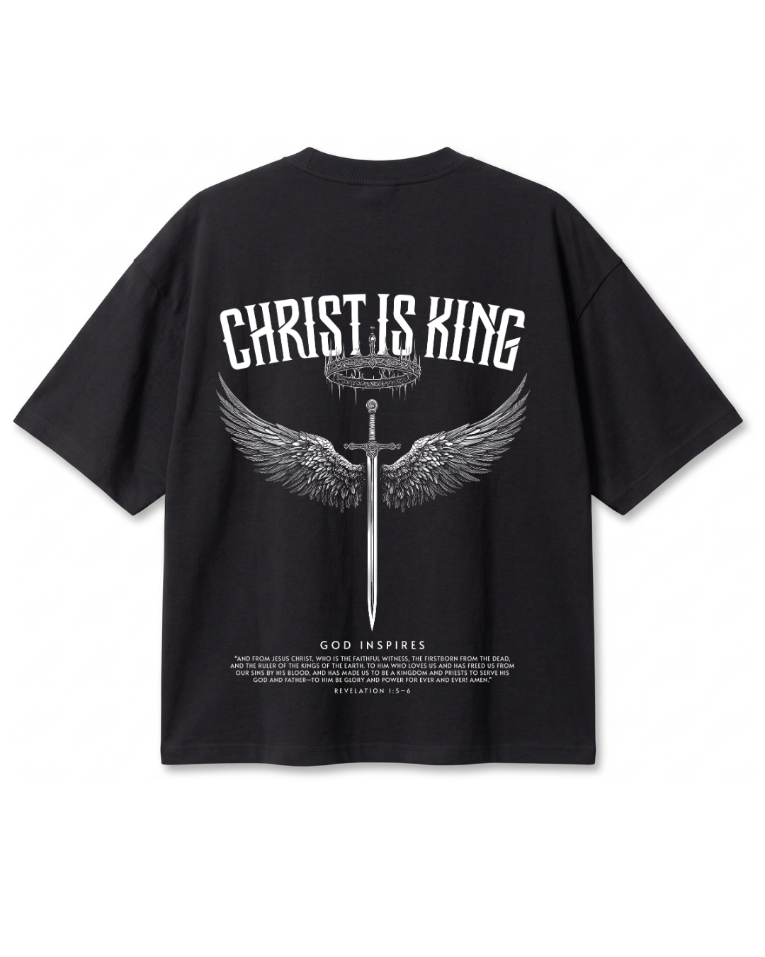 Polera Oversize Christ Is King Alas y Espada | Frente y Espalda