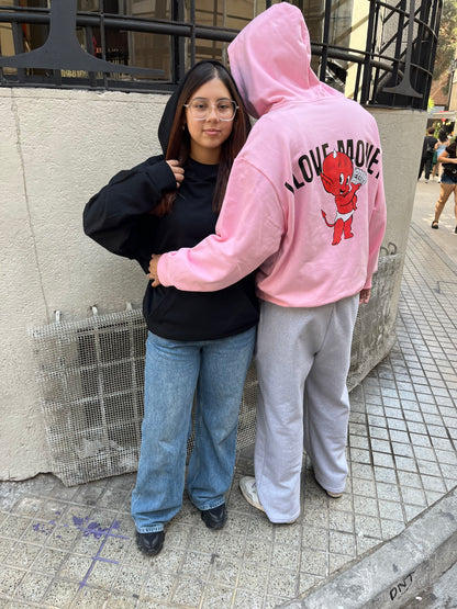 Hoodie I love money modelo manga globo rosa