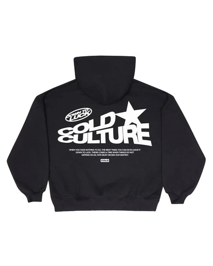 Hoodie negro mangas globo cold culture letra blanca