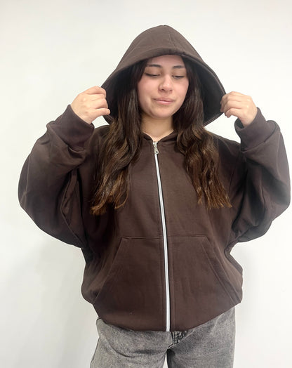 Hoodie Zip Mangas globo Basic coffe