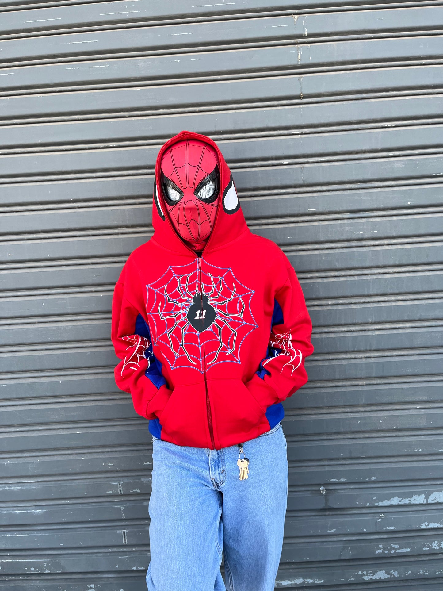 Hoodie spider rojo full zipe