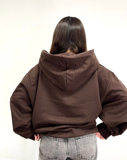 Hoodie Zip Mangas globo Basic coffe