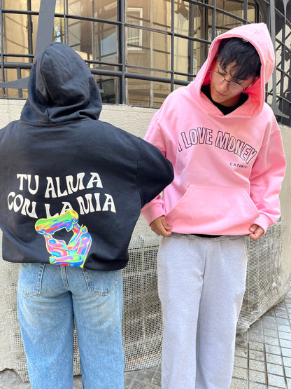Hoodie tu alma con la mía modelo manga globo negro
