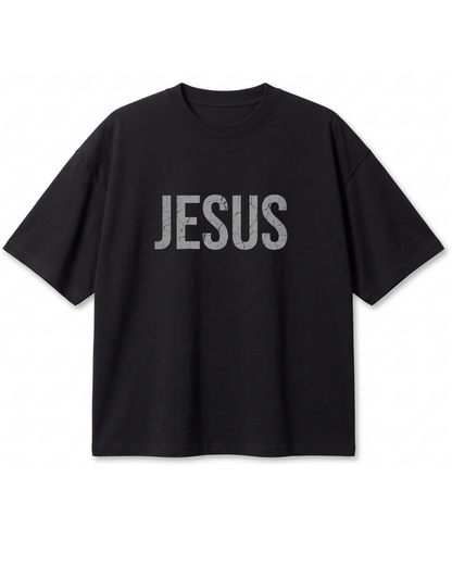Polera Oversize Ask Me About Jesus | Frente y Espalda