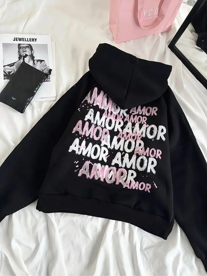 Hoodie more amor  modelo manga globo  negro