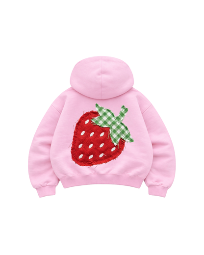 Hoodie Zip Mangas globo pink estampado fresa.