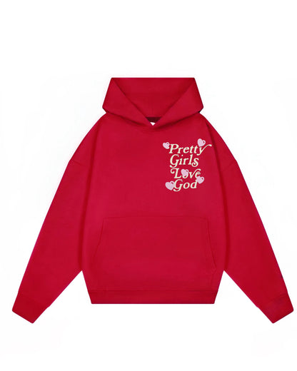 Hoodie Rojo Jesús pretty girls love God