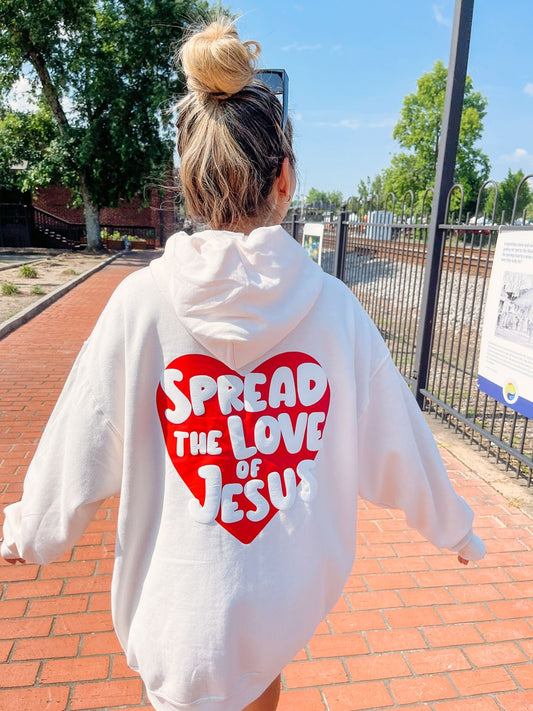 Hoodie blanco corazon spread the love of Jesus