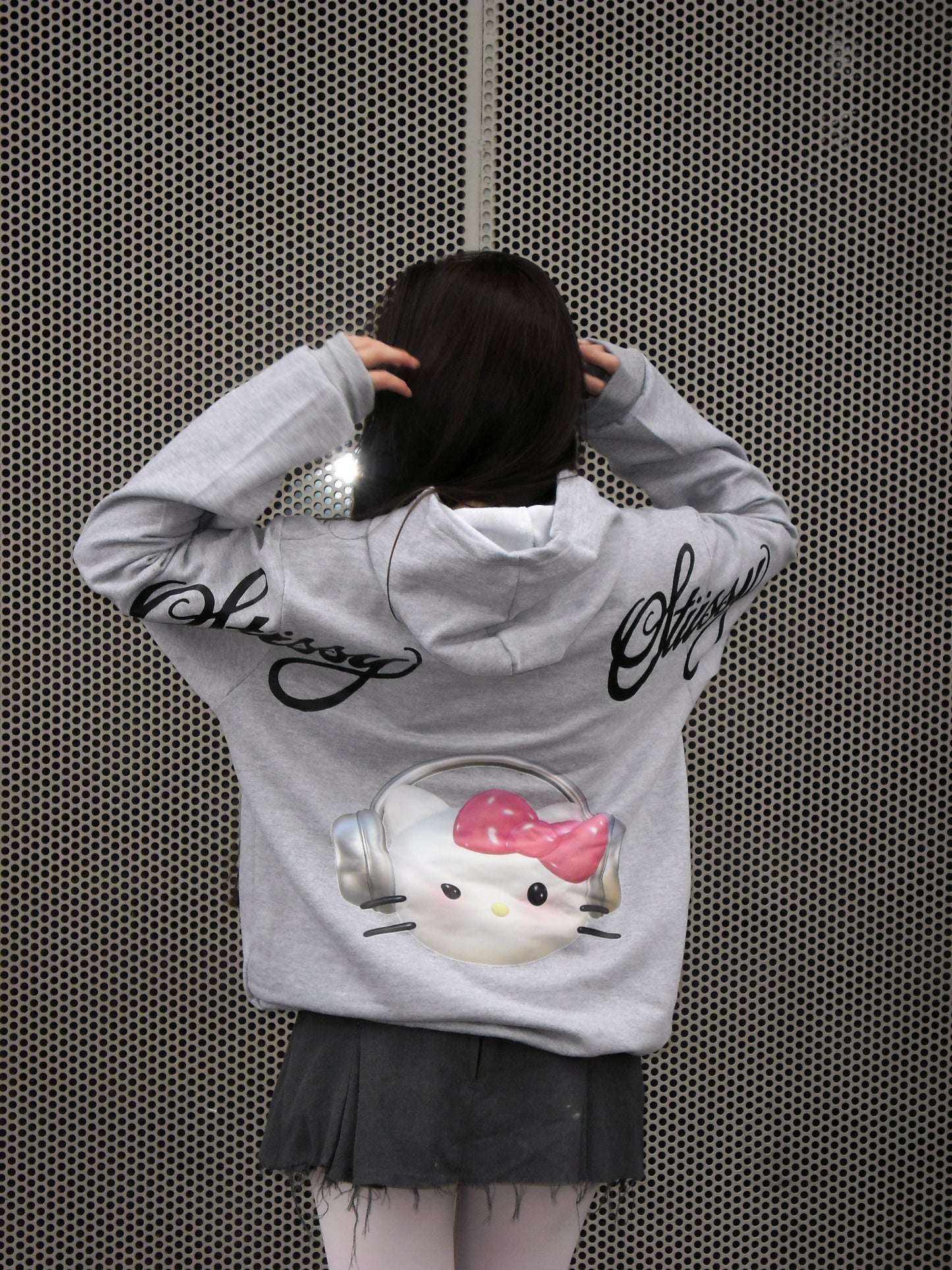 Hoodie gris kitty audifonos
