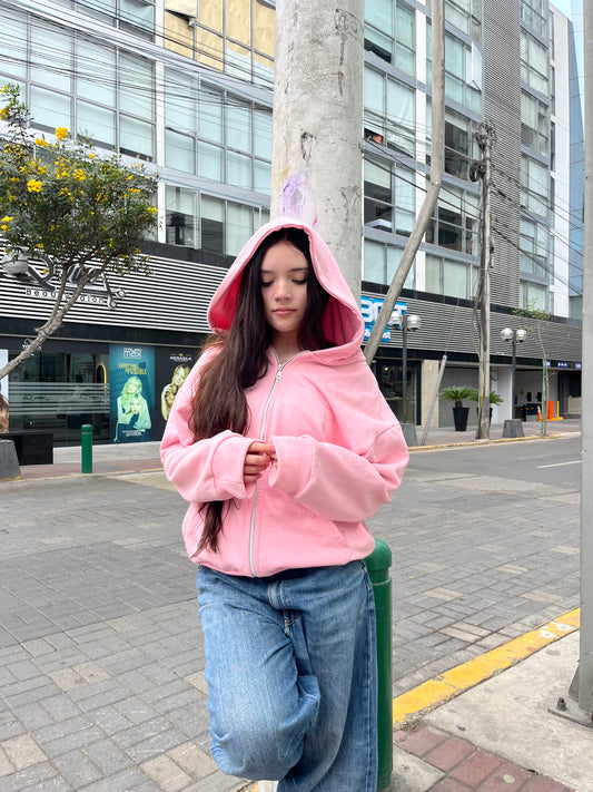 Hoodie Zip Mangas globo Basic pink