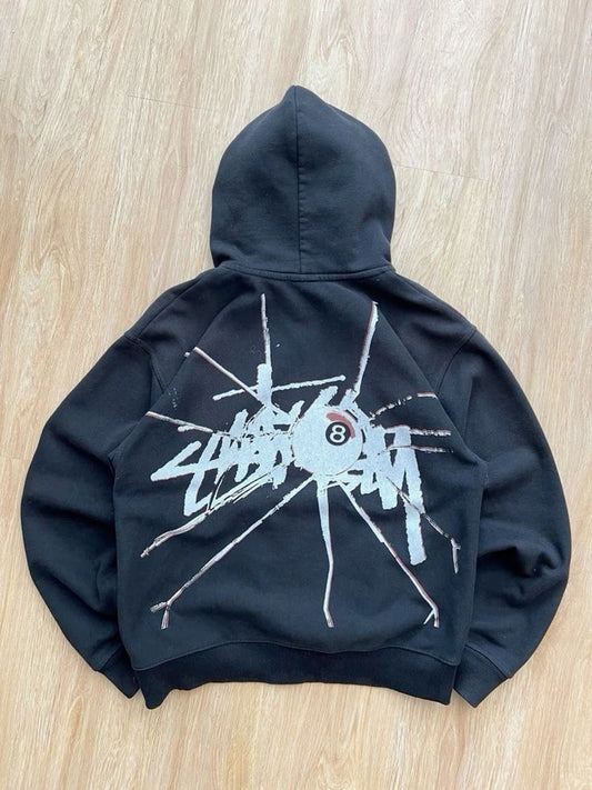 Hoodie negro stussy araña 8
