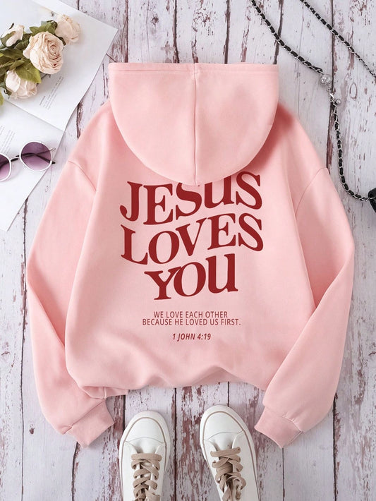 Hoodie rosa Jesus loves you  1 john 4:19