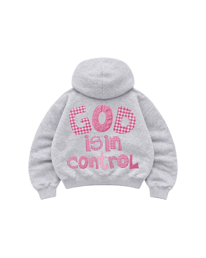 Hoodie Zip Mangas globo grey god is in control .