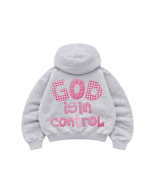 Hoodie Zip Mangas globo grey god is in control .