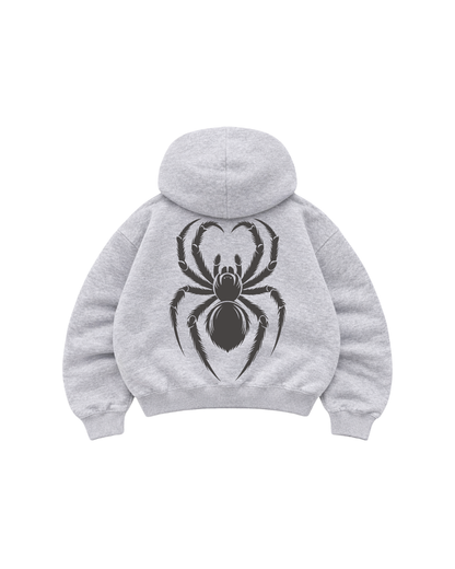 Hoodie Zip Mangas globo grey araña.