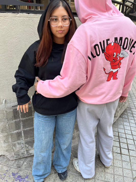 Hoodie I love money modelo manga globo rosa