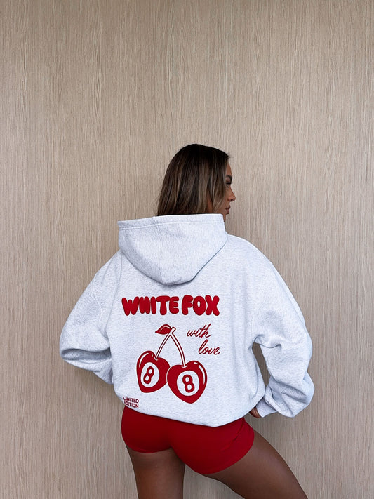 Hoodie Blanco  white fox logo rojo