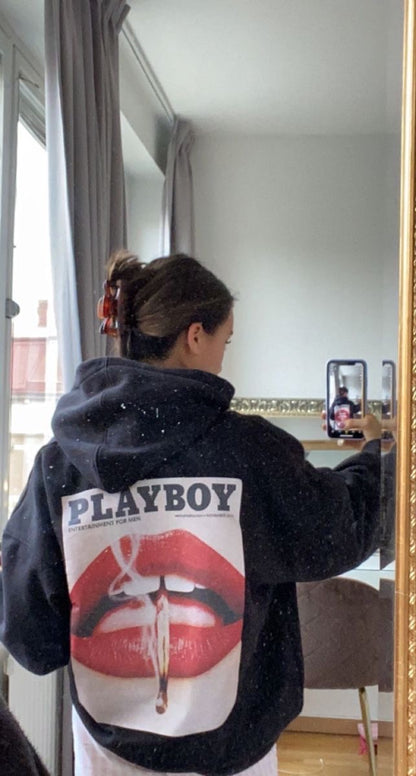 Hoodie negro playboy labios
