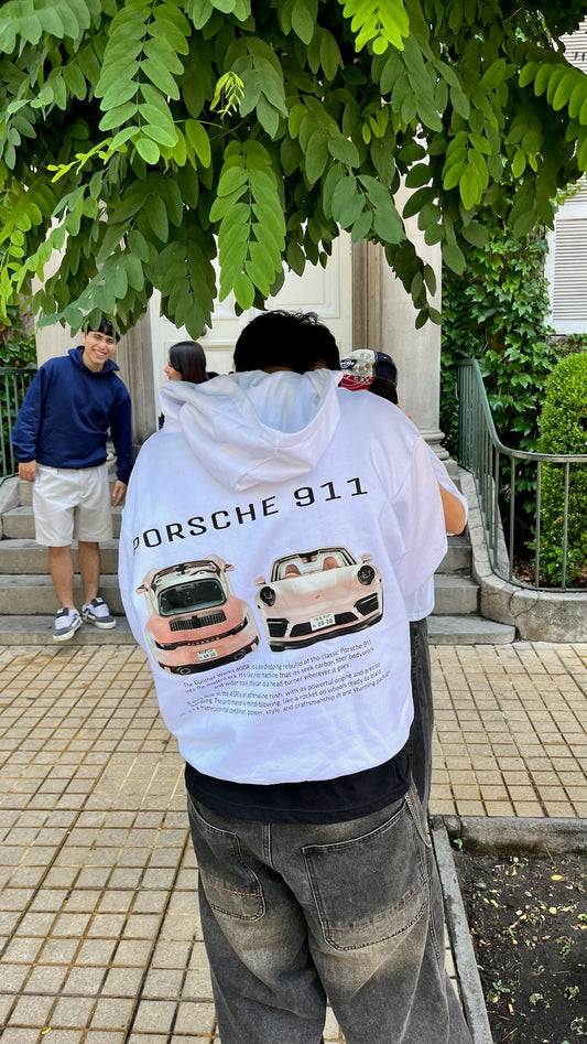 Hoodie porshe  modelo manga globo blanco