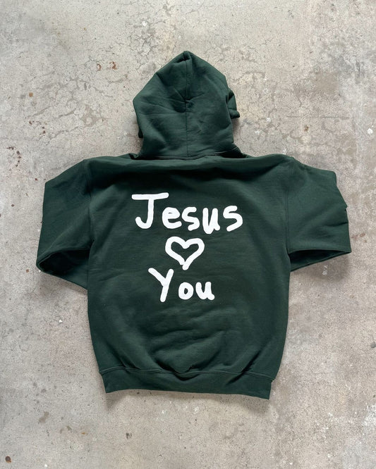 Hoodie Jesús LOVE you verde