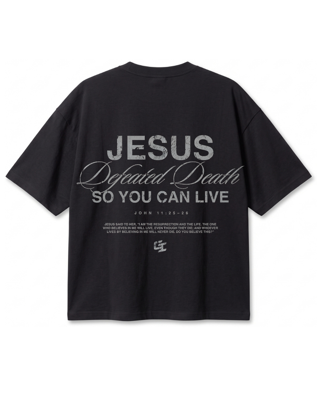 Polera Oversize Jesus Defeated Death | Frente y Espalda