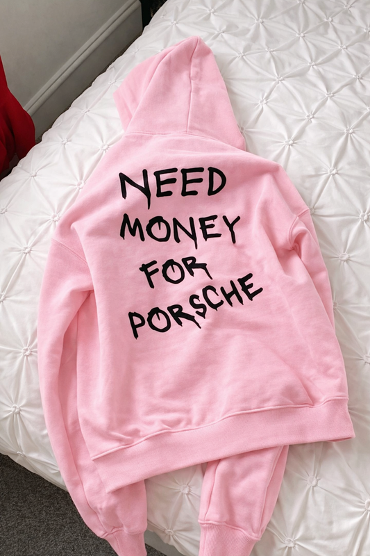 Hoodie modelo manga globo need money for porsche pink