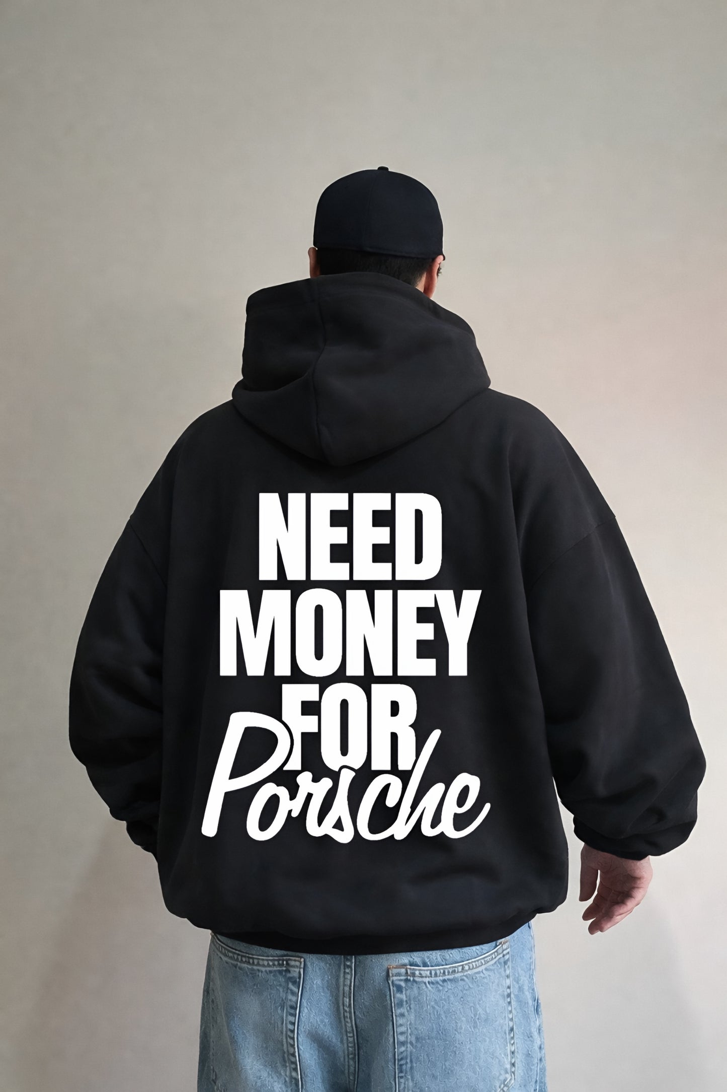 Hoodie negro manga globo need money for porshe