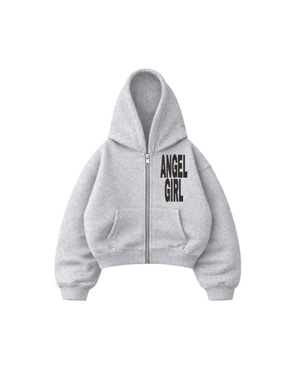 Hoodie Zip Mangas globo grey ángel girl .