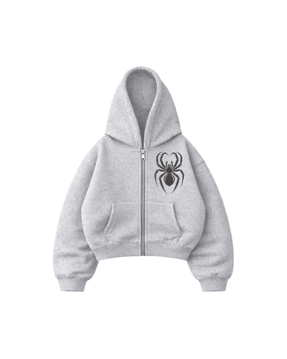 Hoodie Zip Mangas globo grey araña.