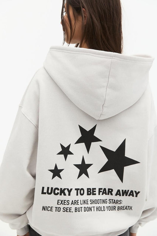Hoodie stars   modelo manga globo  blanco