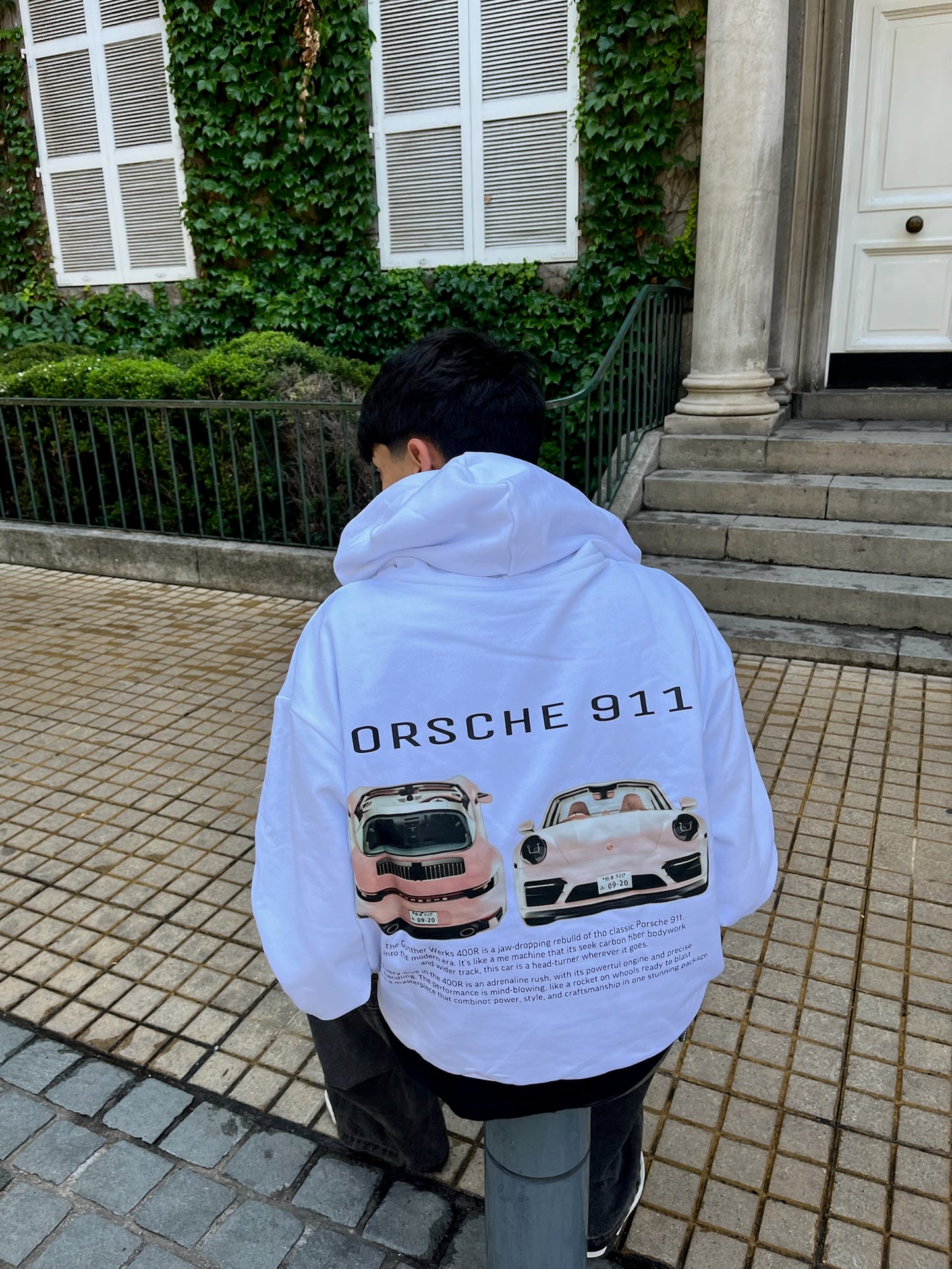 Hoodie porshe  modelo manga globo blanco