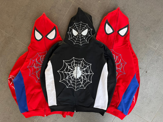 Hoodie spider rojo full zipe