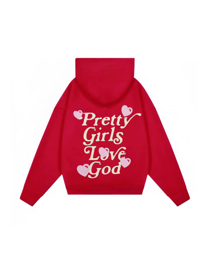 Hoodie Rojo Jesús pretty girls love God